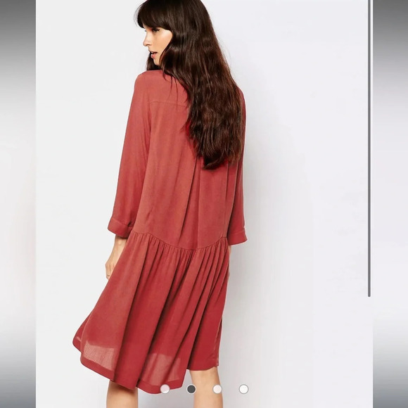 Just Female Terracotta Rust Red Canyon Tie Lace Up Front Smock Dress Size XS - Picture 9 of 11